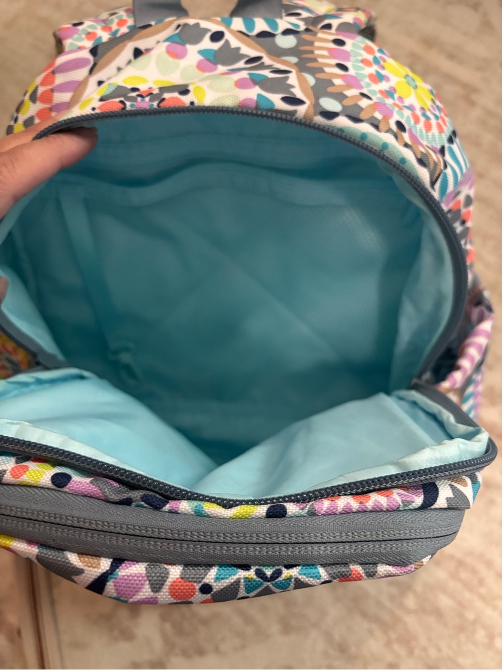Vera Bradley Gray Backpack with Multicolor Medallion Print - Picture 3 of 7